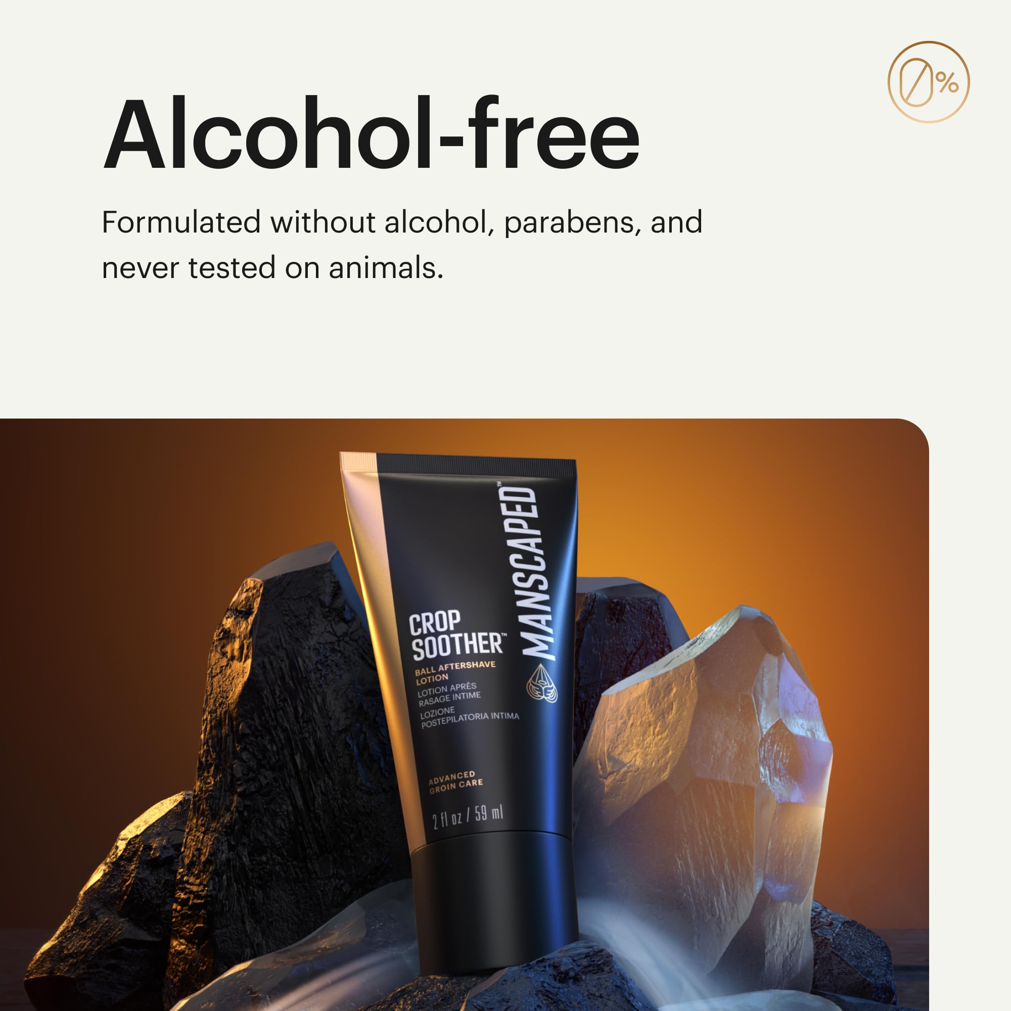 MANSCAPED Crop Soother aloe oats imagery highlights soothing hydration.