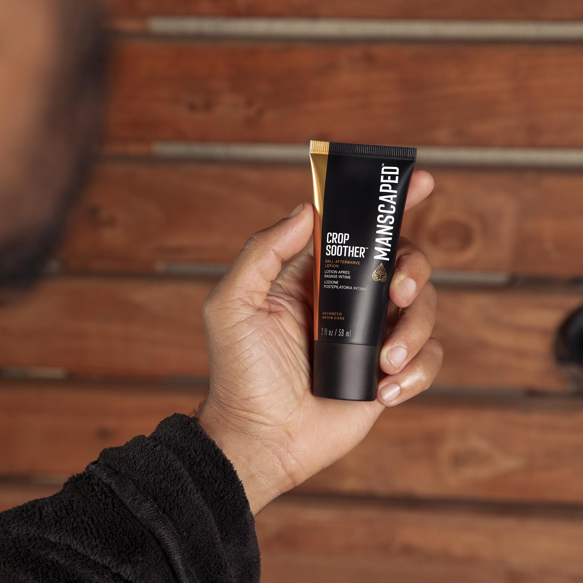MANSCAPED Crop Soother cream texture close-up suggests light, non-greasy hydration.