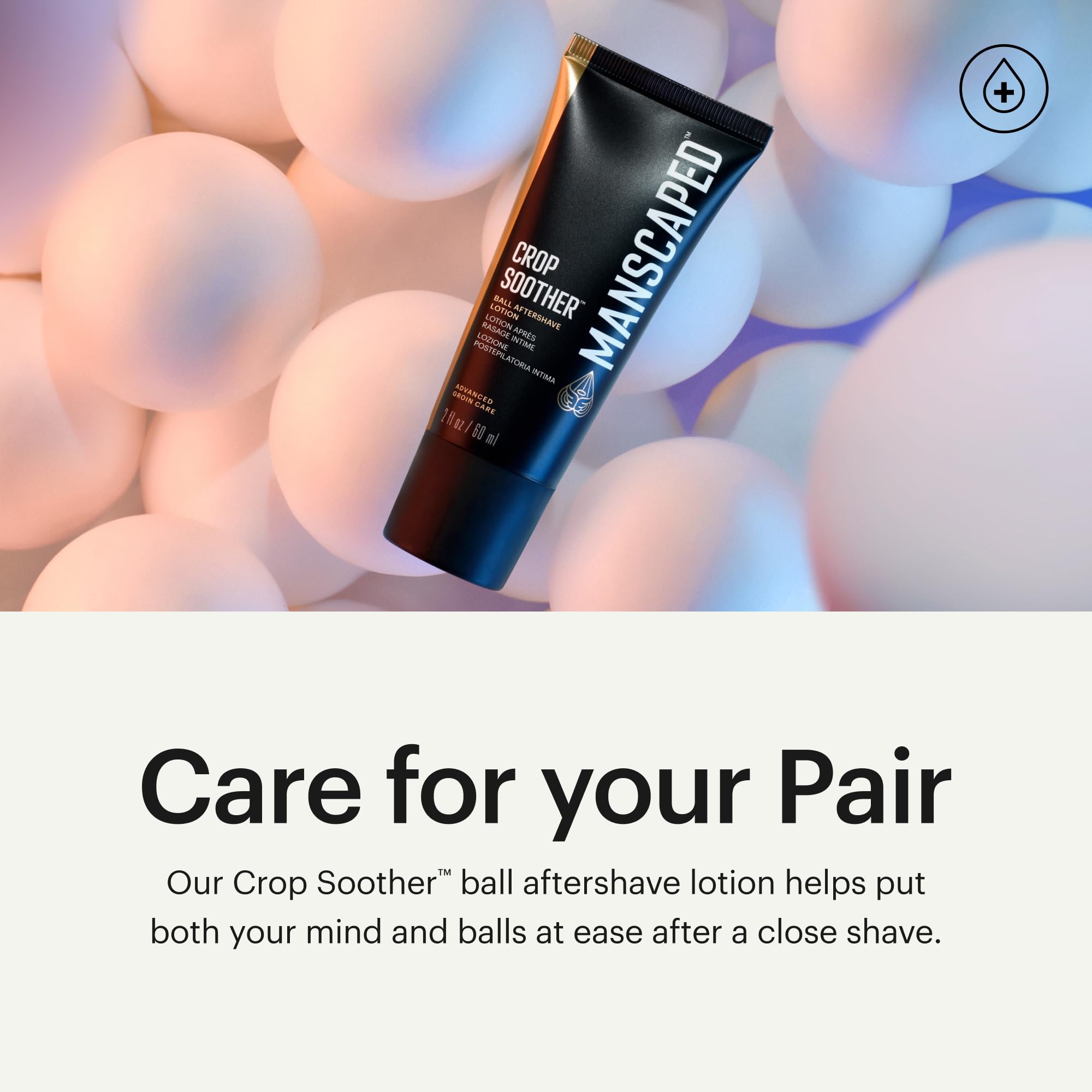 MANSCAPED Crop Soother dime-size application demonstrates easy post-shave use.