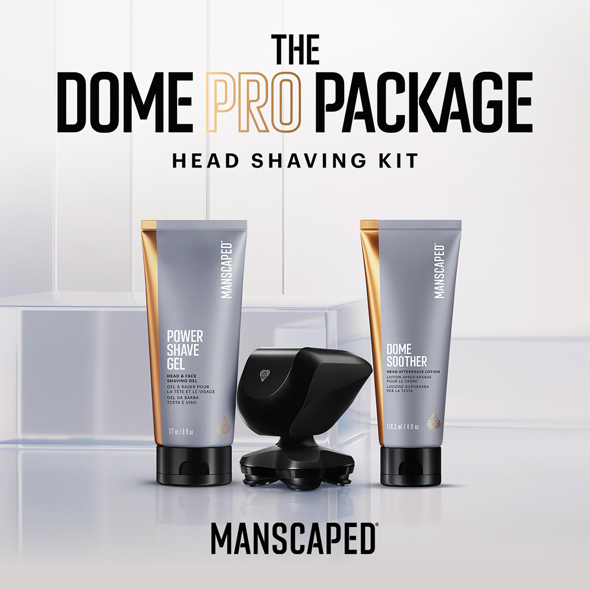 MANSCAPED Dome Shaver PRO five rotary blades for precise glide over scalp contours.