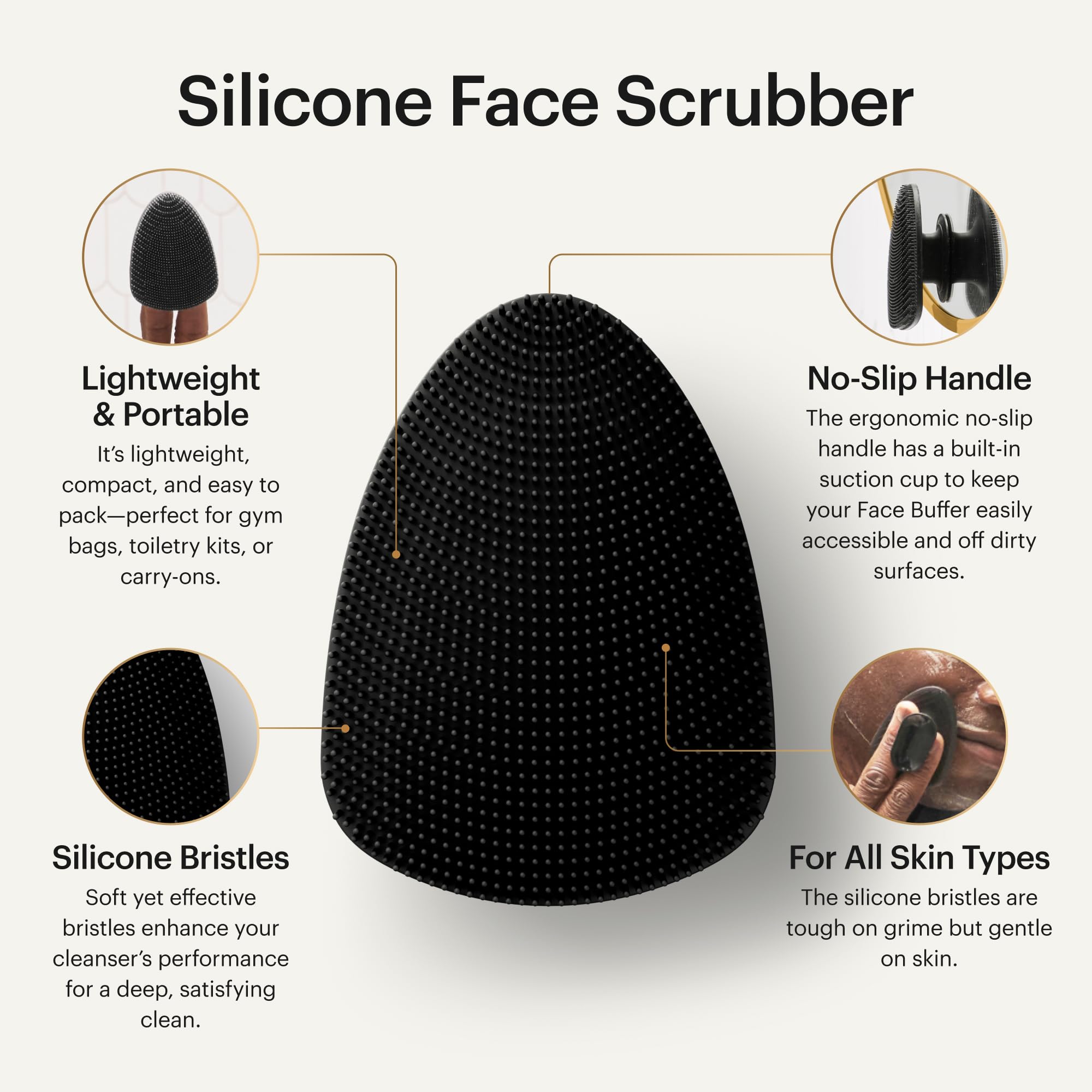MANSCAPED The Face Buffer no-slip-handle with suction cup for easy, mess-free use.