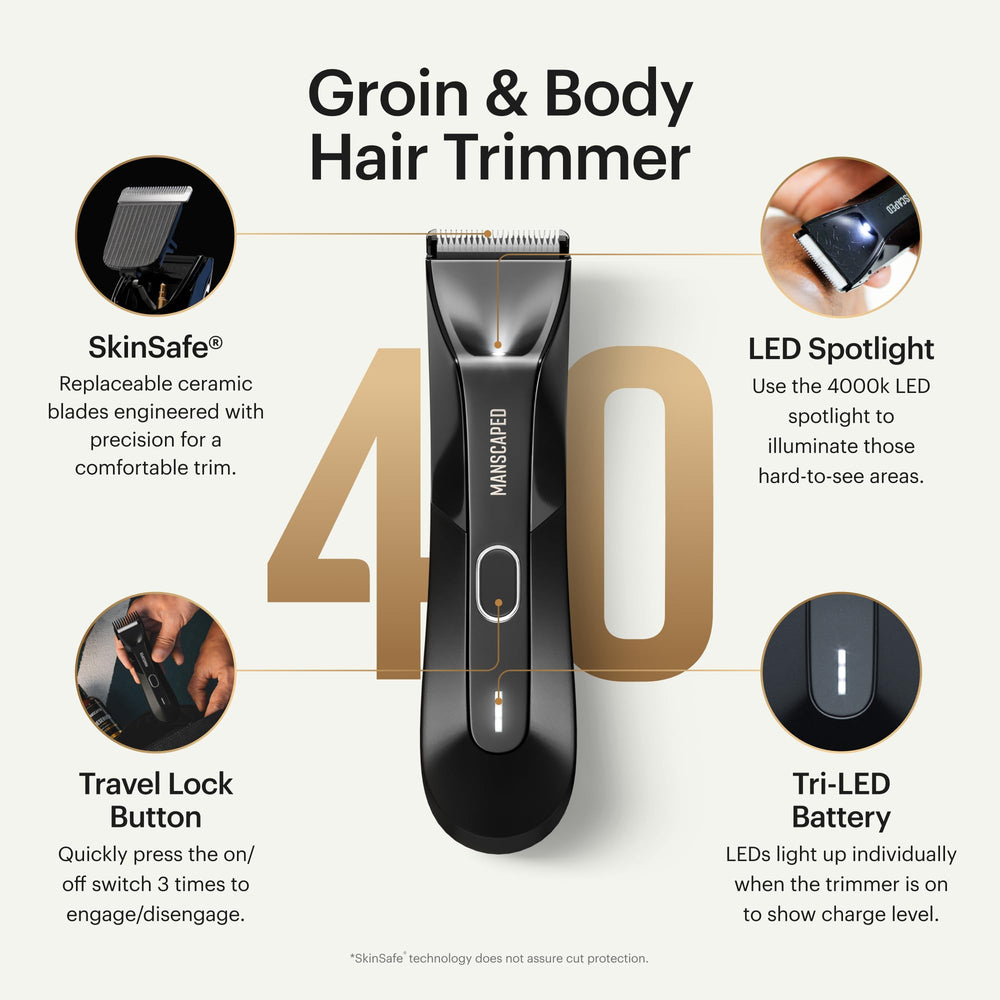 MANSCAPED The Lawn Mower 4.0 ceramic SkinSafe blades provide gentle, precise trimming.
