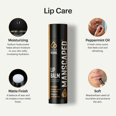 MANSCAPED lip balm matte-finish closeup shows subtle hydration.