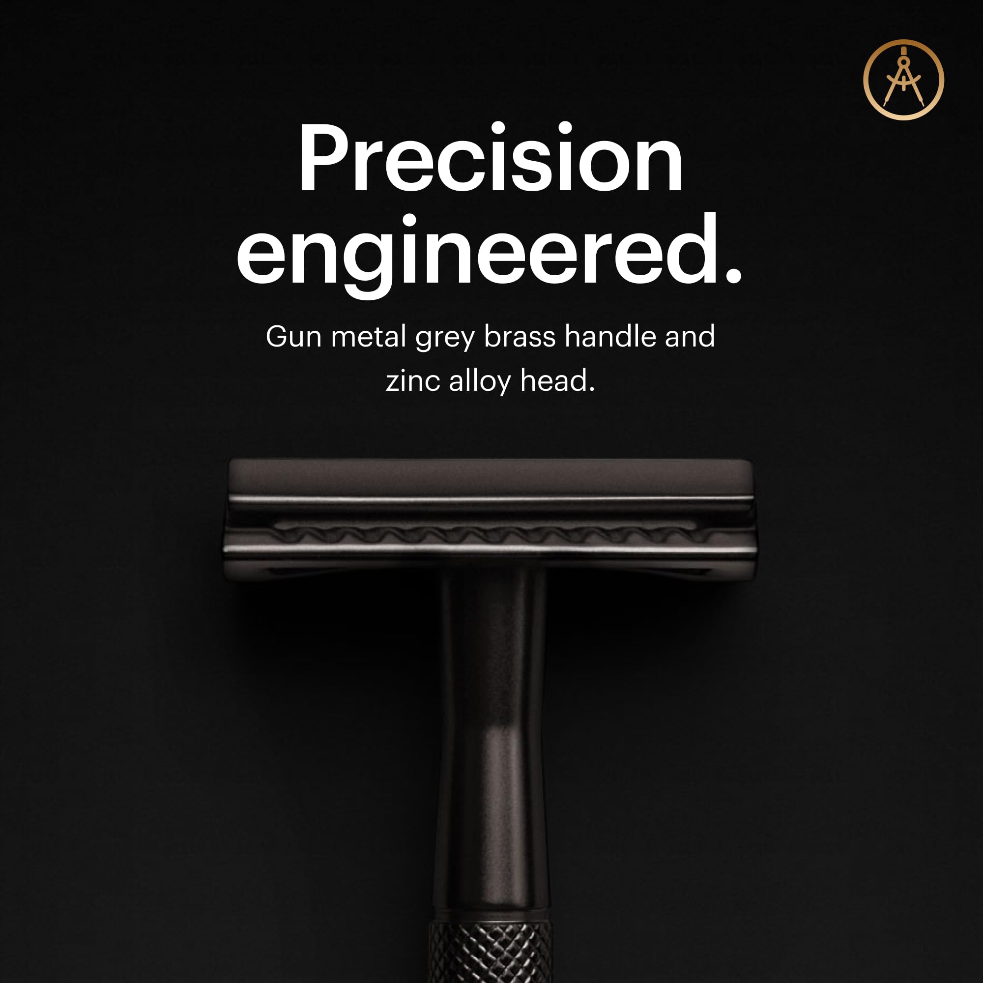MANSCAPED The Plow 2.0 brass handle close-up highlights craft quality.