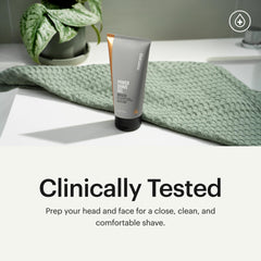 MANSCAPED Power Shave Gel on hand applying for close, smooth shave.