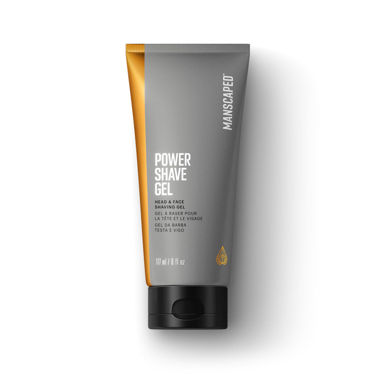 MANSCAPED Power Shave Gel bottle highlighting soothing skin barrier for comfortable shave.