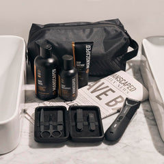 MANSCAPED Premier Package 5.0 Ultra interchangeable heads show trimmer and foil blades for versatility.
