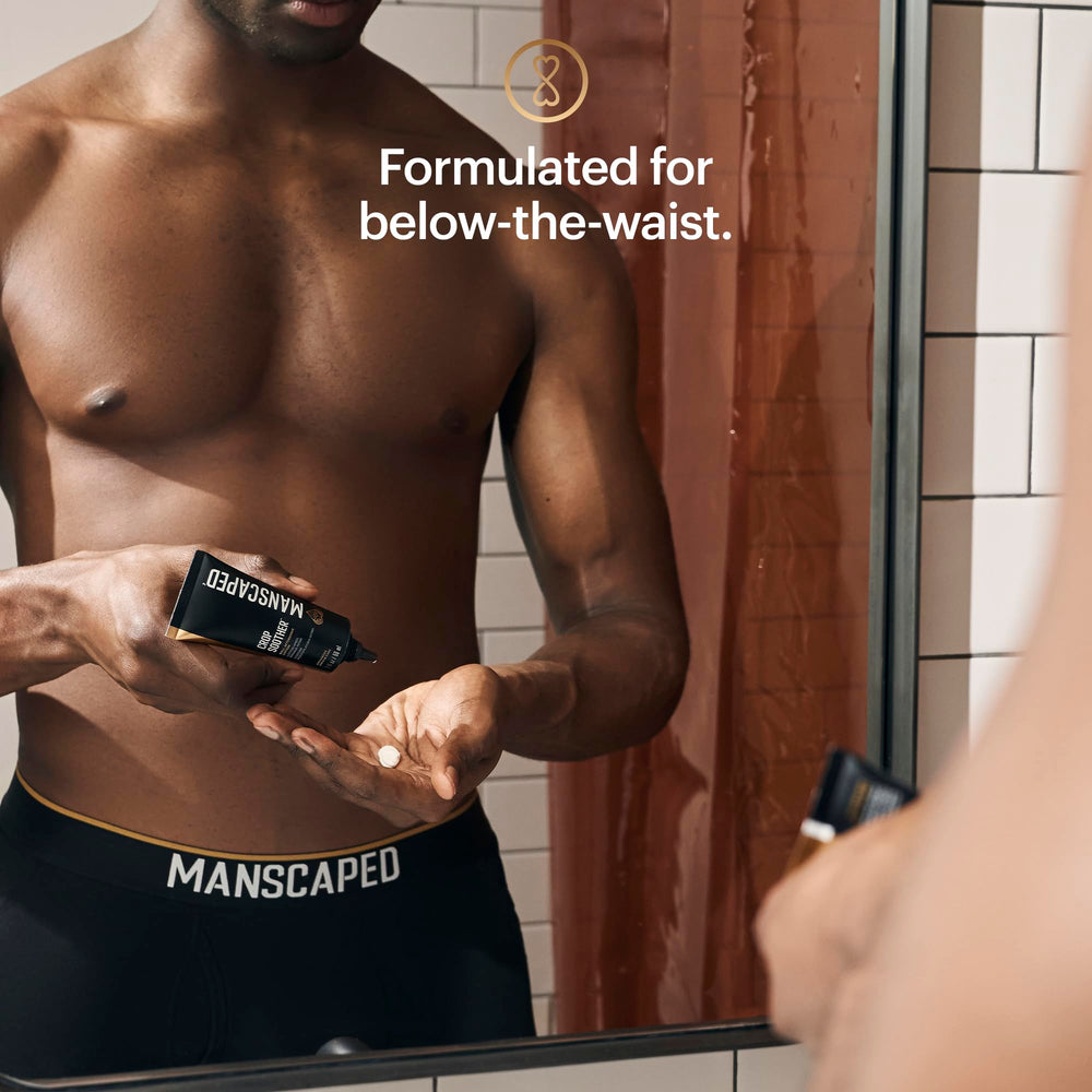 MANSCAPED Refined Body Wash bottle with cooling aloe and sea salt for balanced skin.