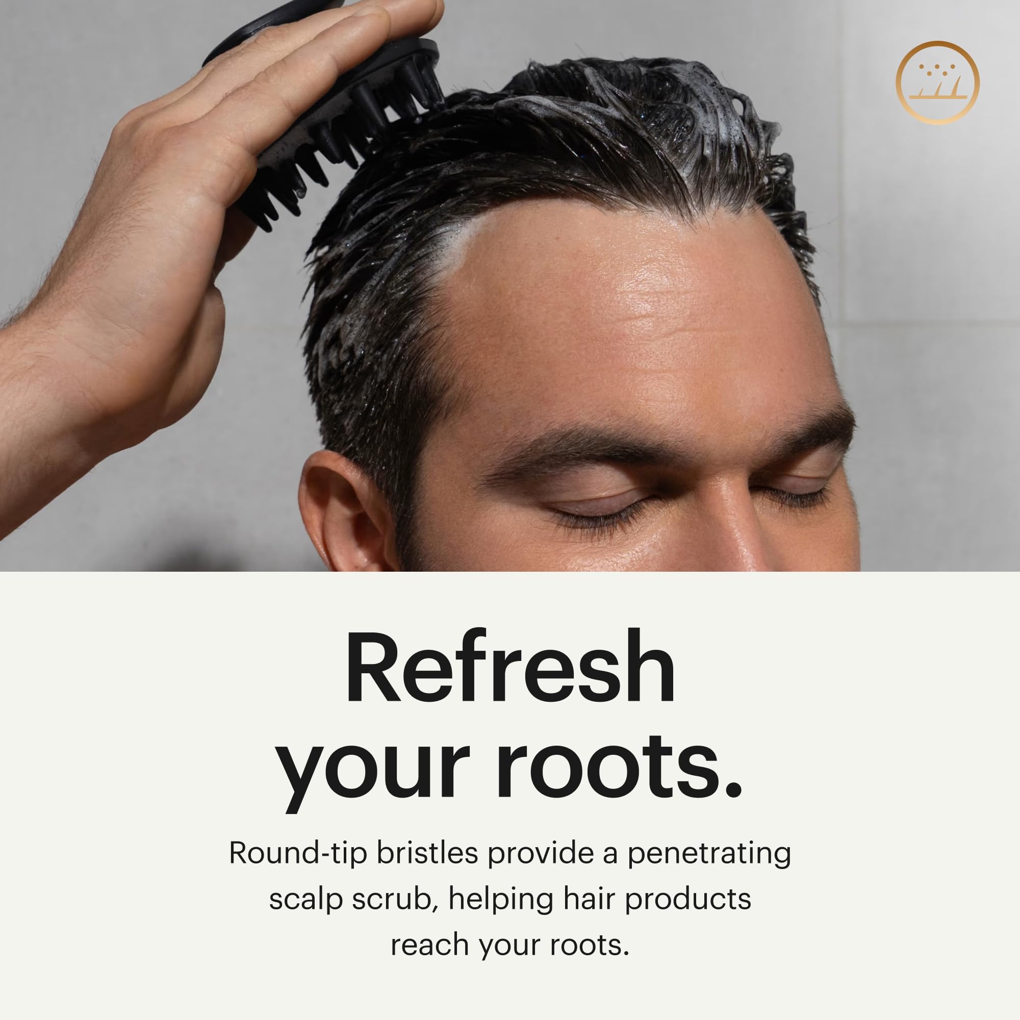 MANSCAPED Scalp Buffer bristles close-up emphasizes silicone design for gentle exfoliation.