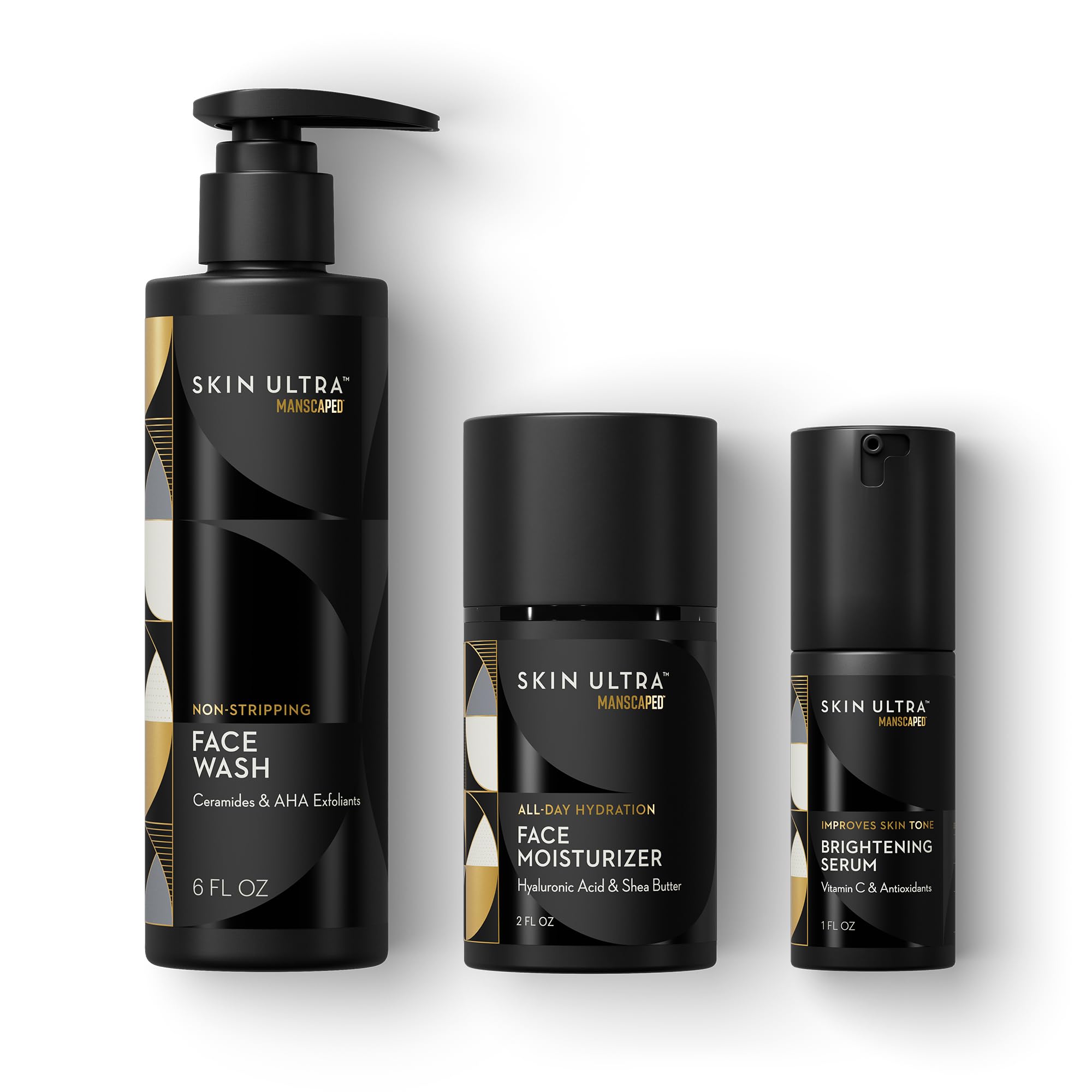 MANSCAPED Skin Ultra 3-step kit for daily cleansing, hydration, and brightening.