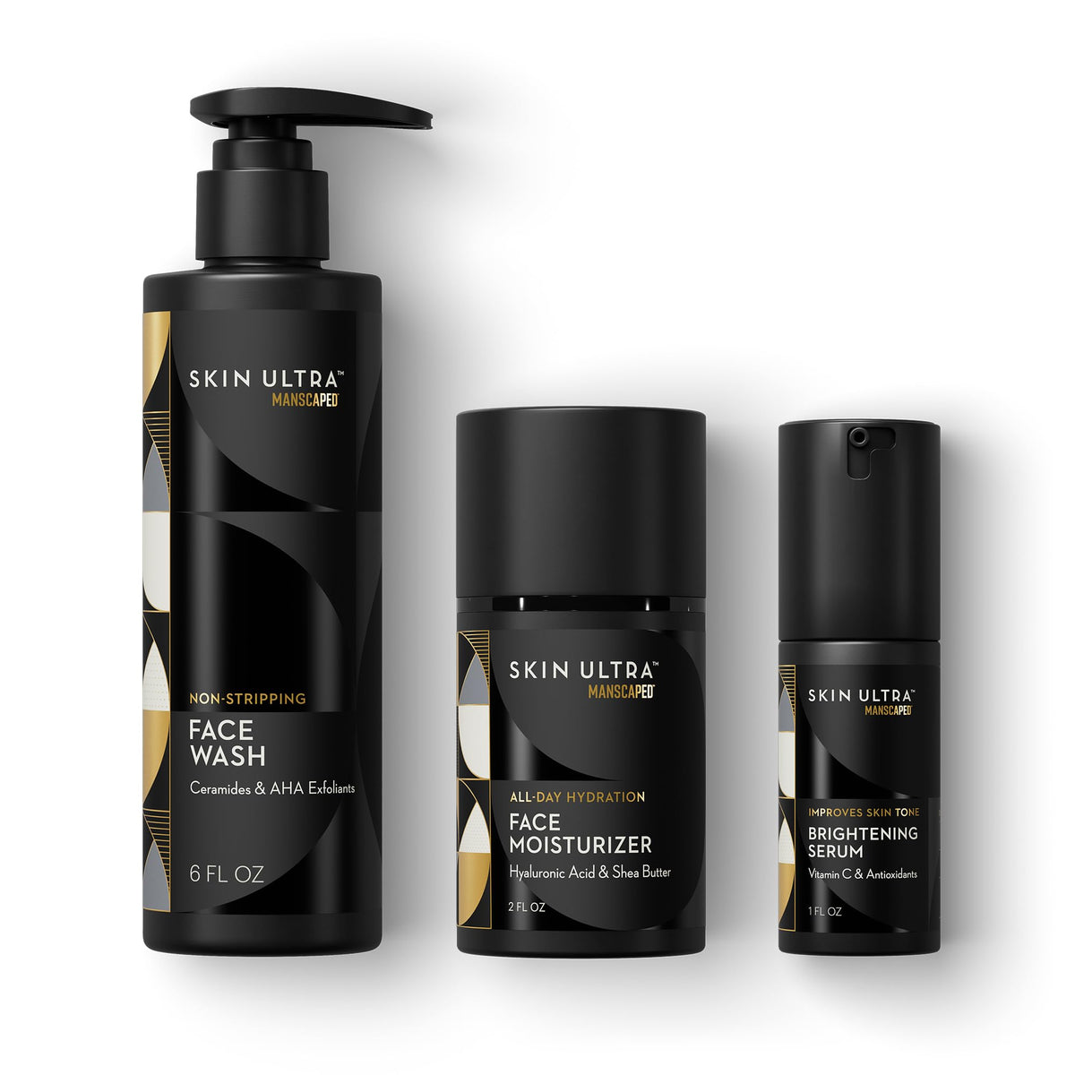 MANSCAPED Skin Ultra 3-step kit for daily cleansing, hydration, and brightening.