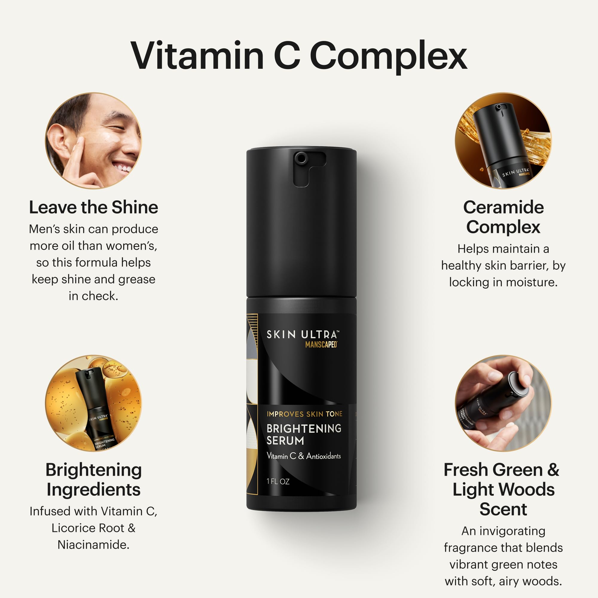 MANSCAPED Skin Ultra Brightening Serum dropper closeup demonstrating lightweight texture for quick absorption