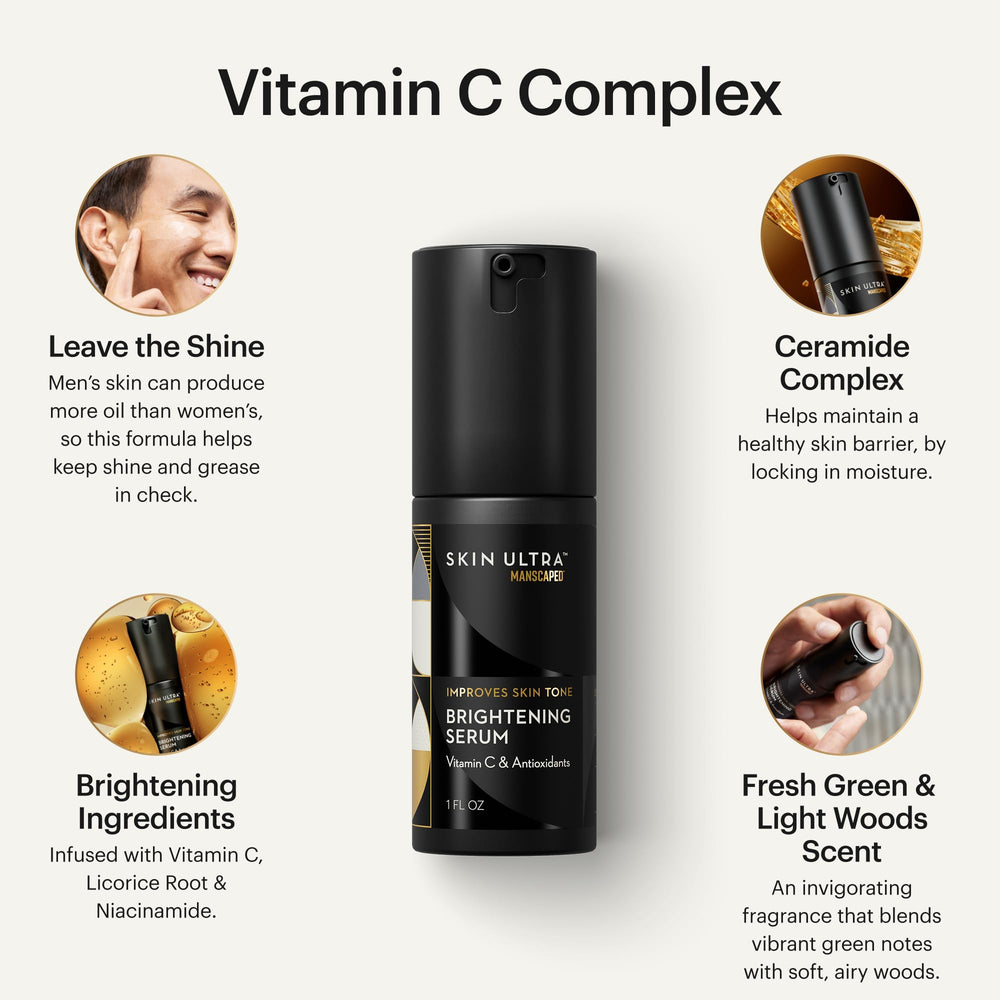 MANSCAPED Skin Ultra Brightening Serum dropper closeup demonstrating lightweight texture for quick absorption