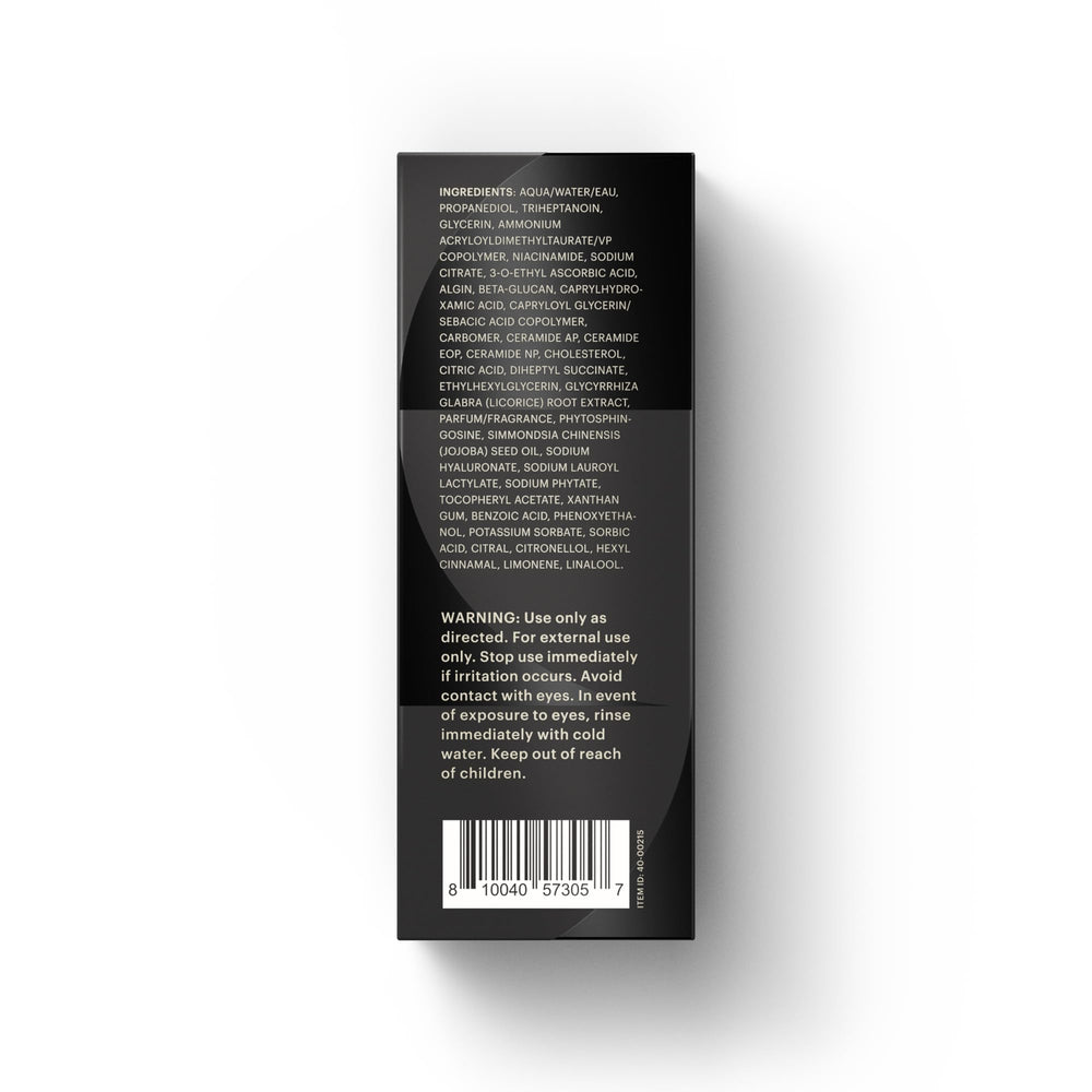 MANSCAPED Skin Ultra Brightening Serum ingredient list graphic emphasizing licorice and niacinamide