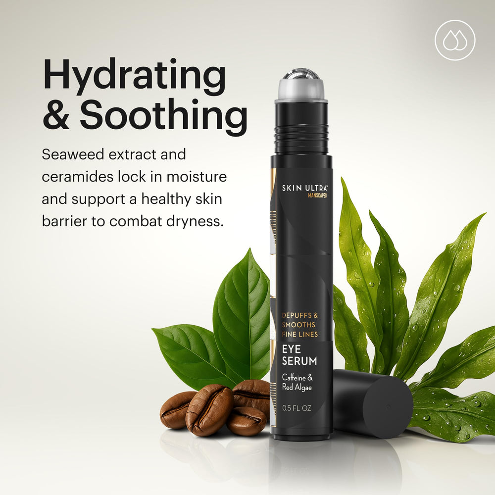 MANSCAPED Skin Ultra Eye Serum fragrance-free label on clean packaging.