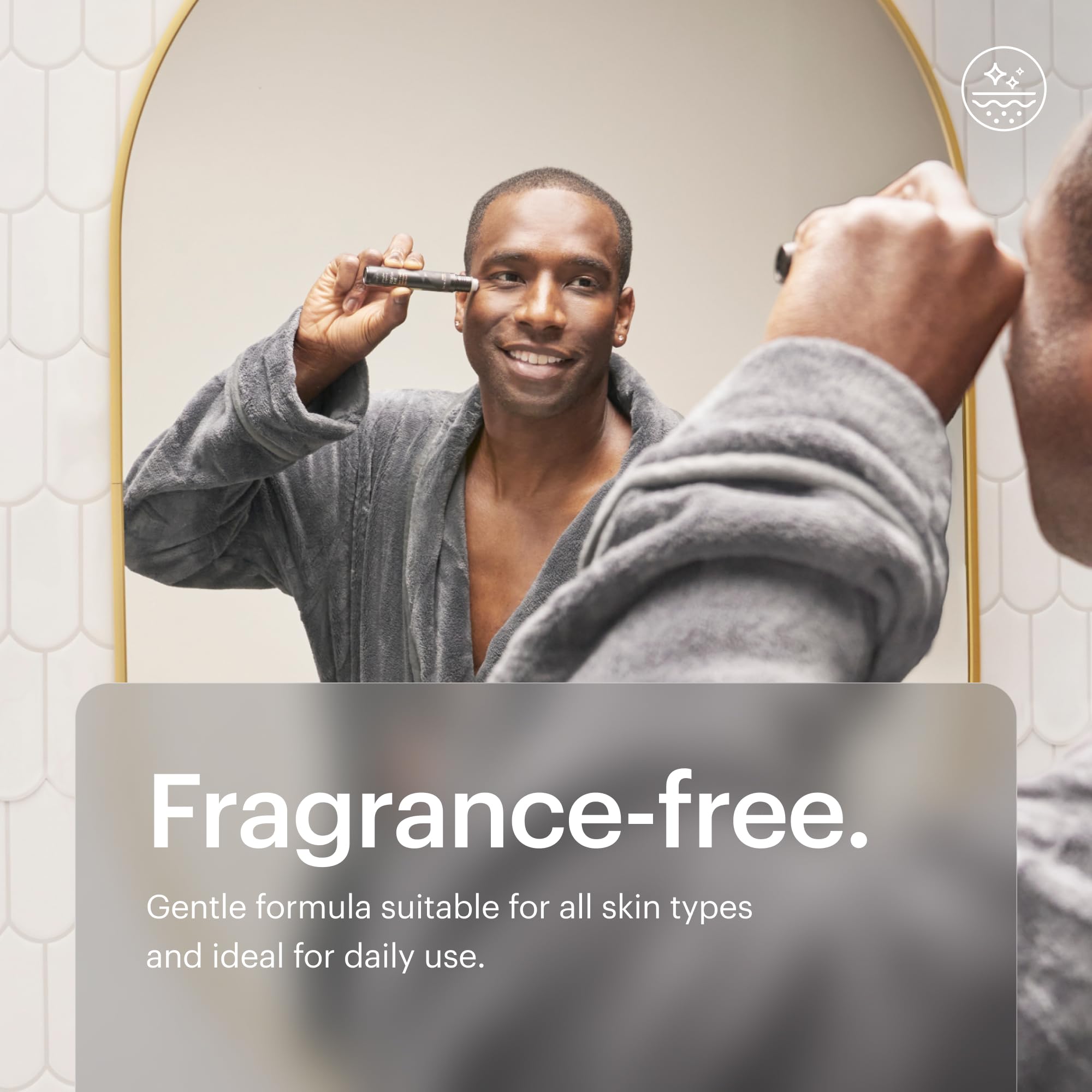 MANSCAPED Skin Ultra Eye Serum packaging highlights fragrance-free formula.