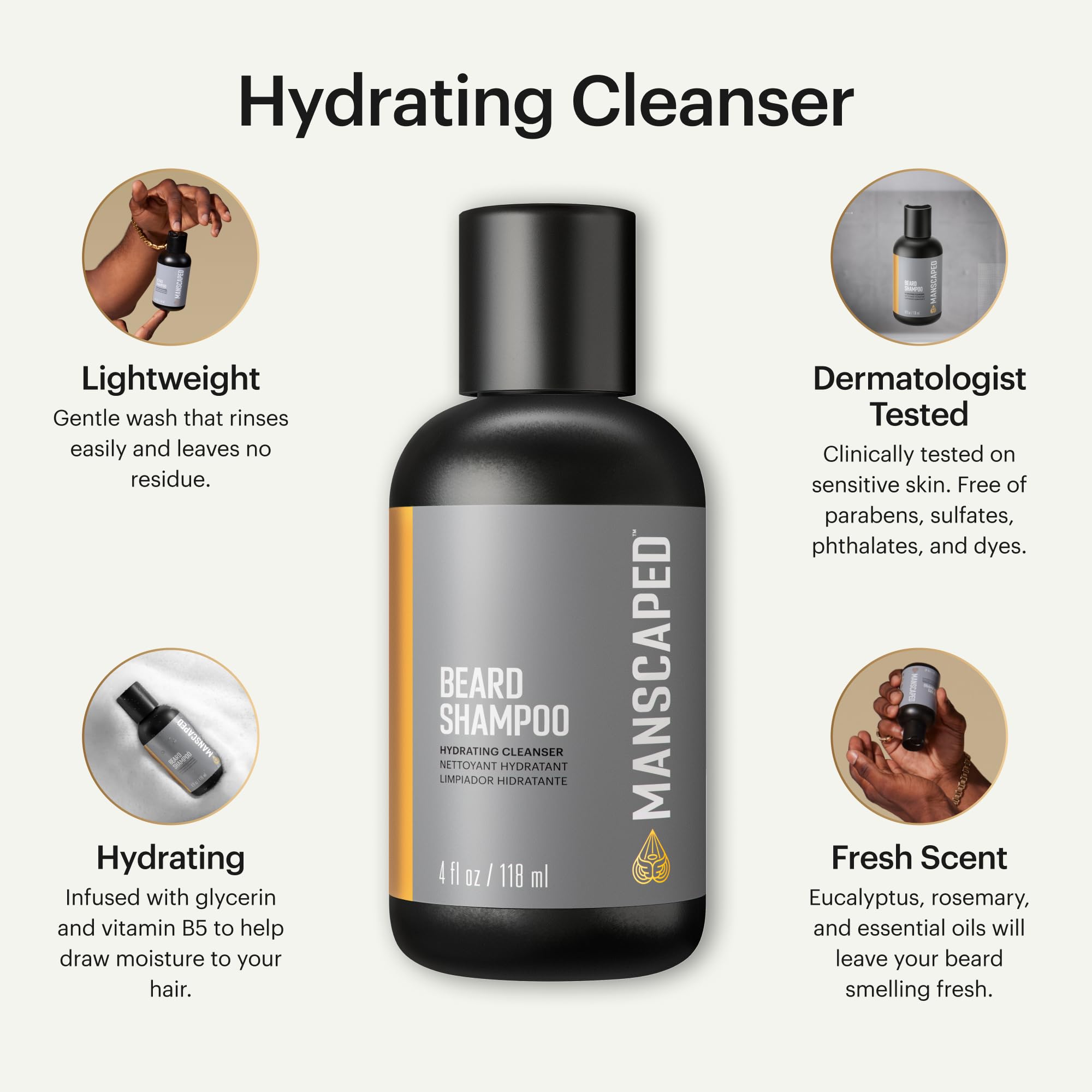 MANSCAPED UltraPremium label close-up highlights essential oil-infused formula.