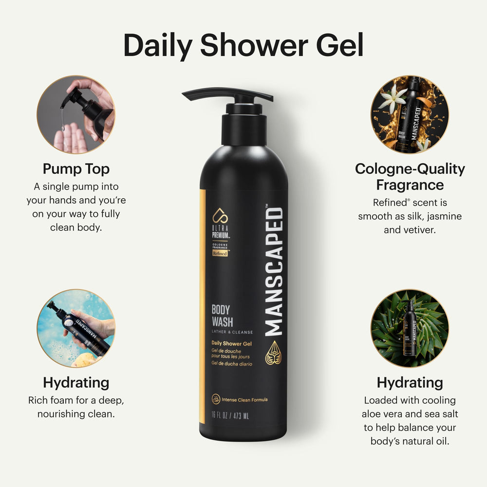 MANSCAPED UltraPremium Body Wash aloe close-up highlighting hydrating benefits