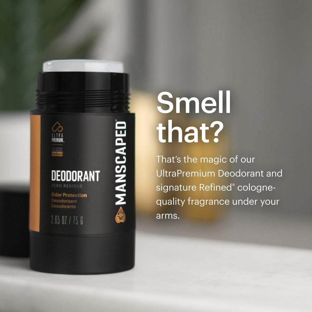 MANSCAPED UltraPremium scent profile image captures citrus, jasmine, vetiver notes.