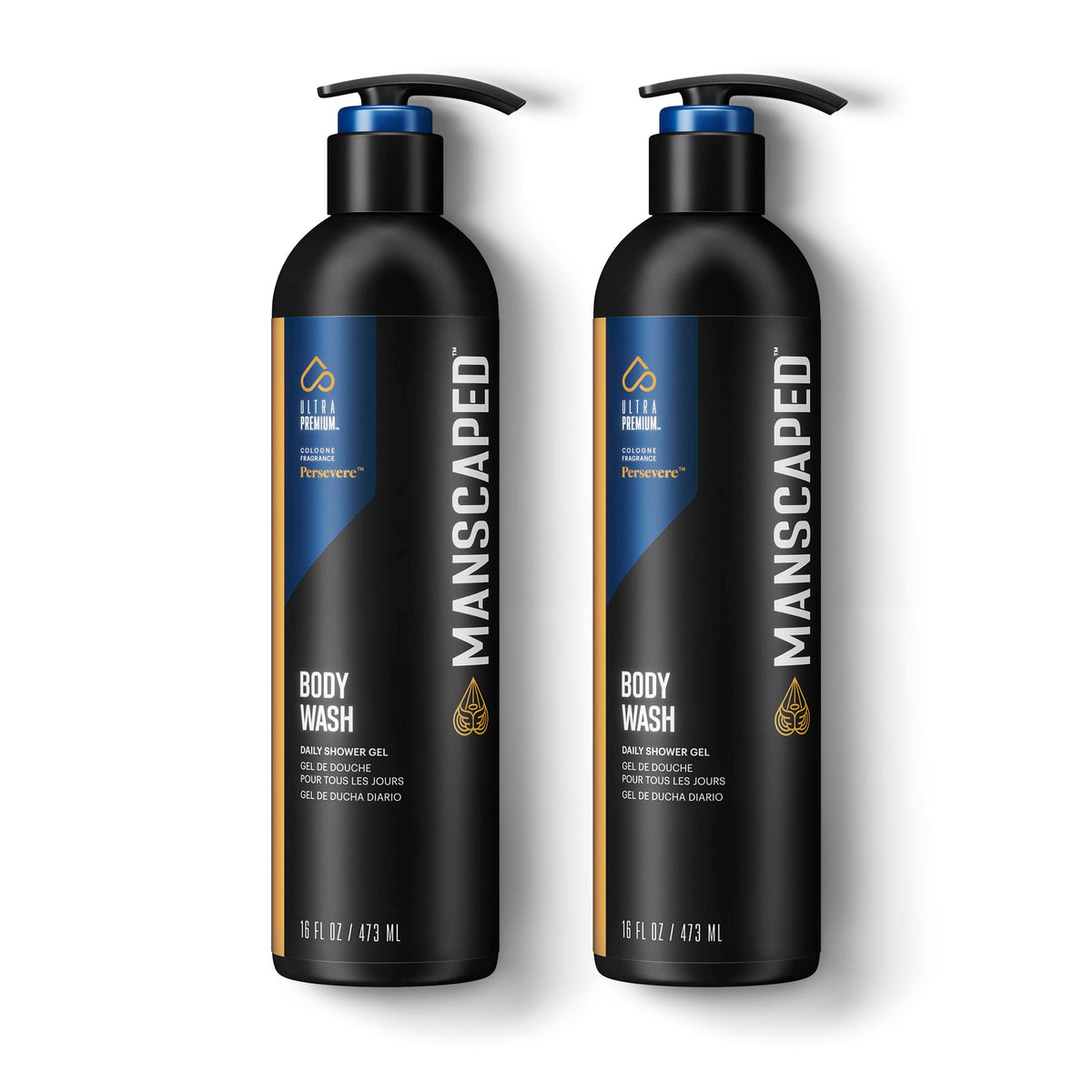 MANSCAPED UltraPremium Persevere bottle pour demonstrates refreshing, hydrating daily cleanse.
