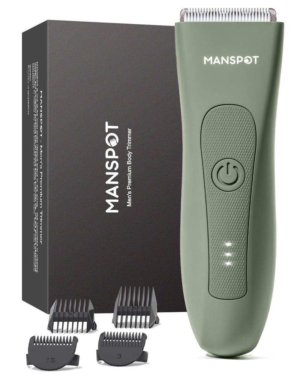 MANSPOT Manscape trimmer handle closeup for precise grooming in tight spaces.