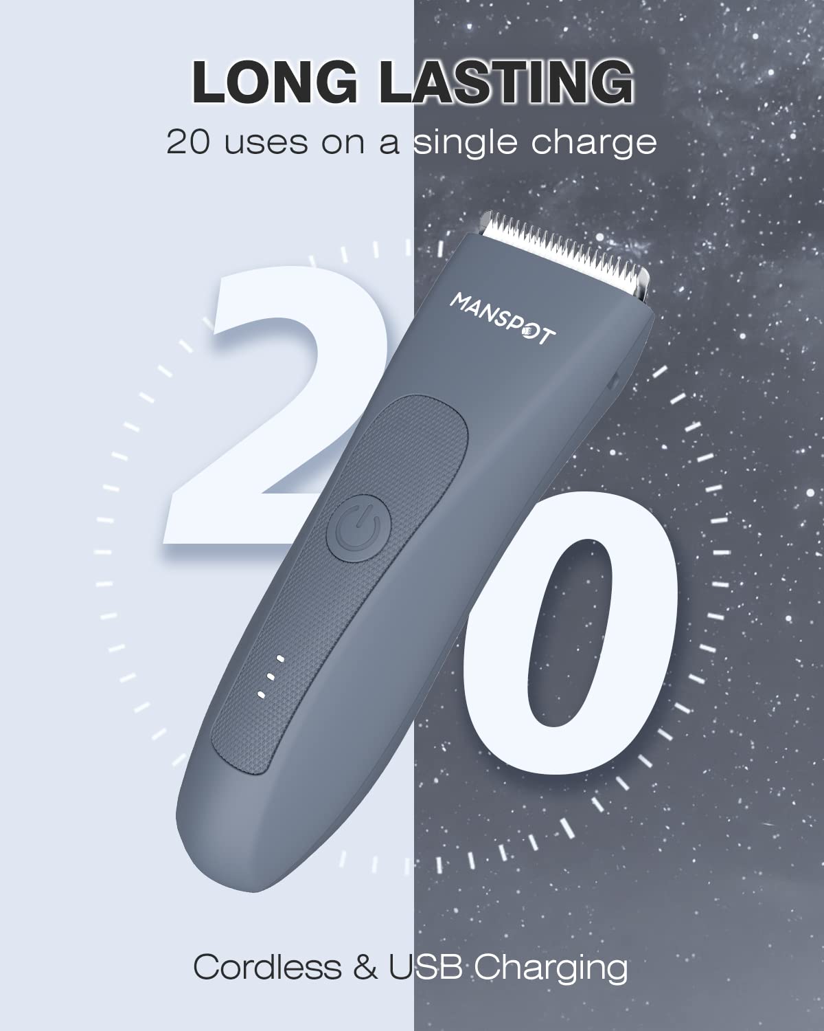 MANSPOT rechargeable battery delivers up to twenty uses per charge