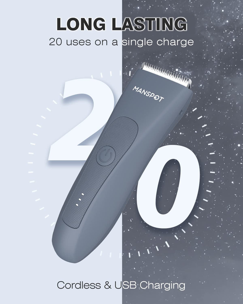 MANSPOT rechargeable battery delivers up to twenty uses per charge
