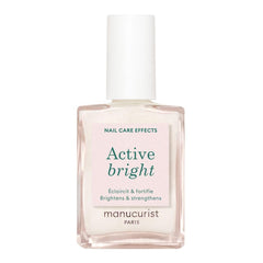 Manucurist Active Bright bottle closeup showing vegan formula and pearly finish for nails.