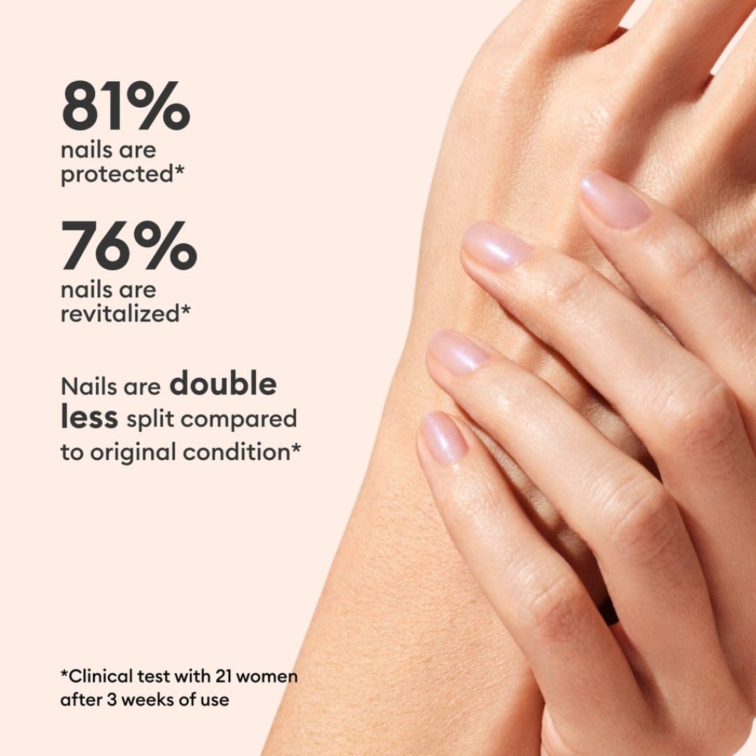 Manucurist Active Bright pearlescent finish on nails highlights subtle whitening and shine.