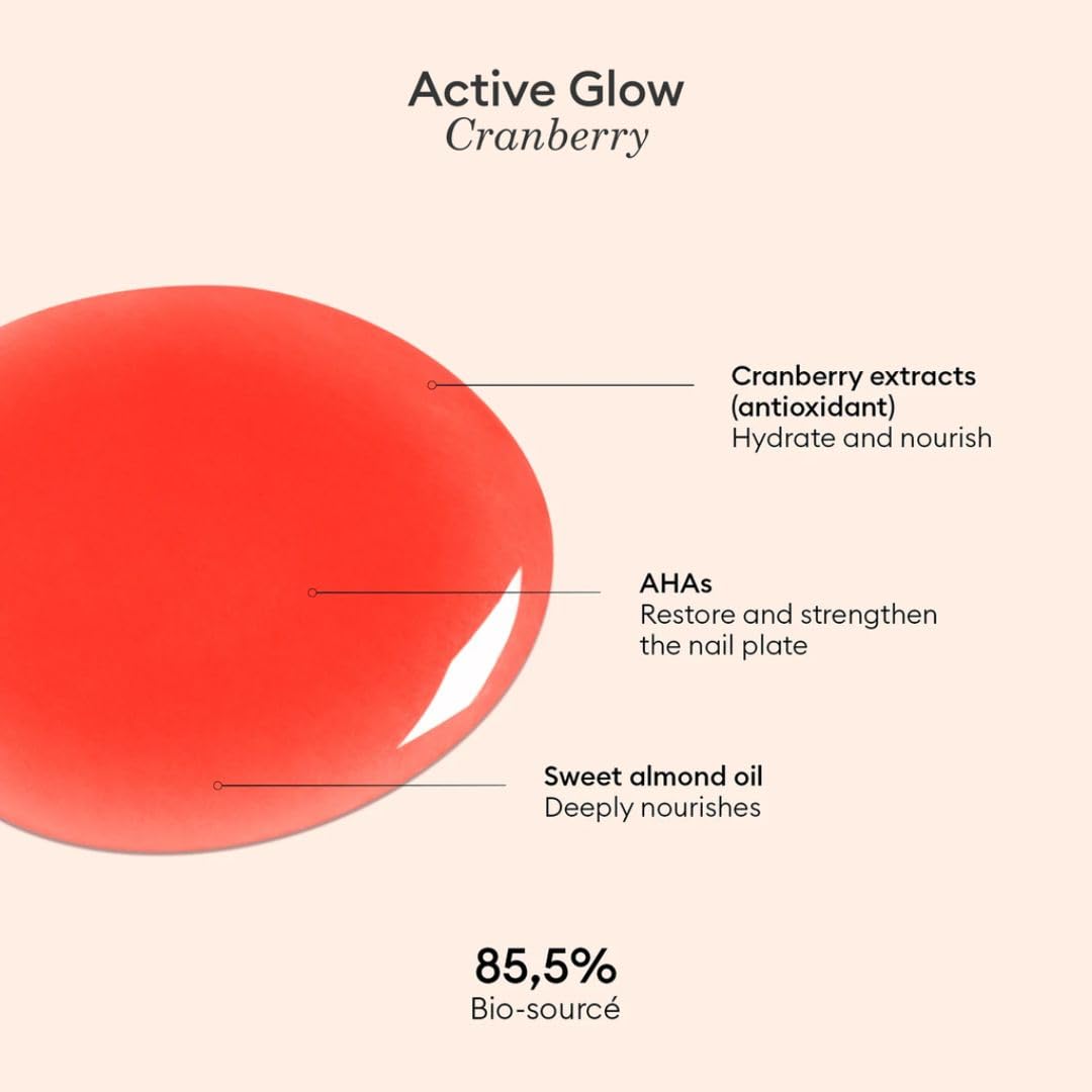 Manucurist Active Glow Cranberry tube-packaging reveals vegan formula