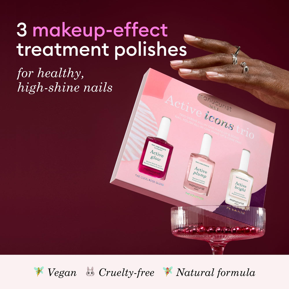 Manucurist Active Shine bottle highlights high-shine nude finish and care.