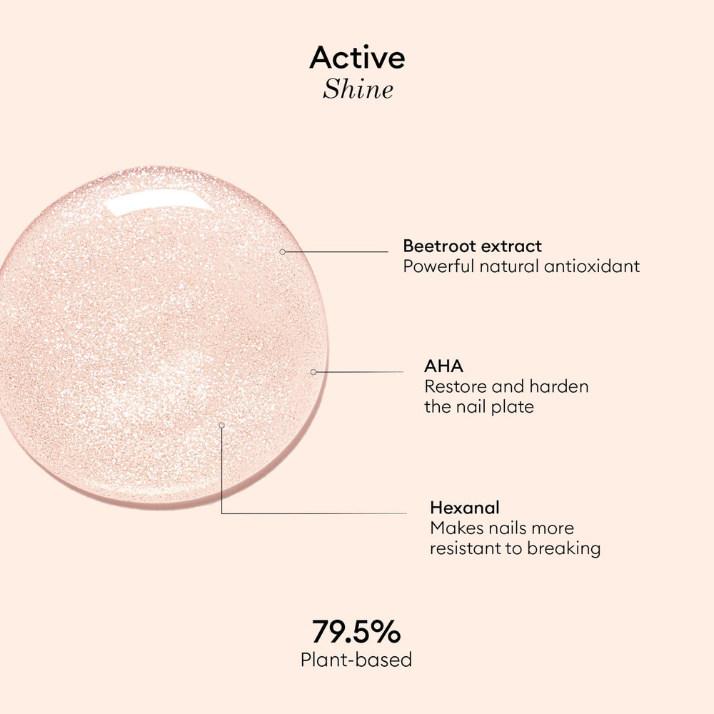 Manucurist Active Shine fast-dry polish delivers mirror-like shine.