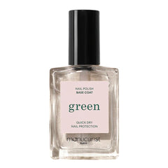 Manucurist Green Base Coat bottle highlighting plant-based formula for nourishing nails.