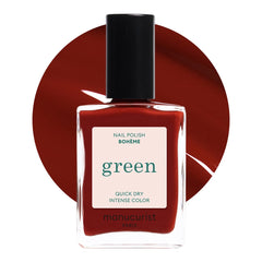 Manucurist Green Bohème bottle shows a brownish red shade with plant-based formula.
