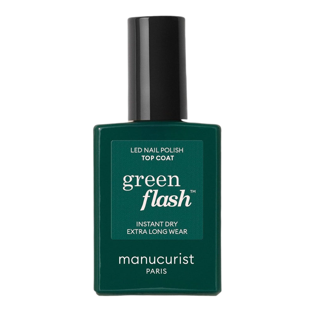 Manucurist Green Flash Top Coat bottle front showing vegan formula and shine