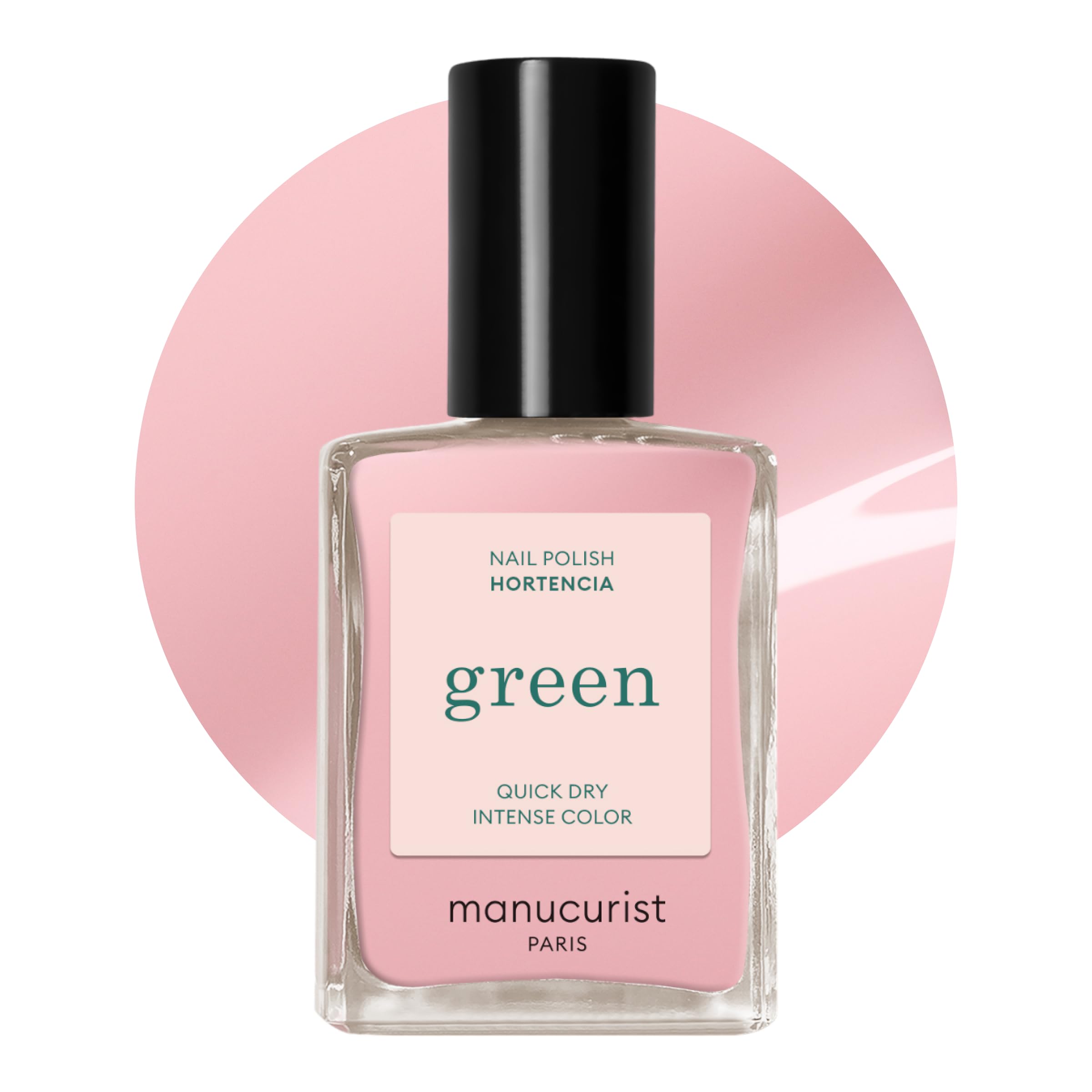 Manucurist Hortencia bottle close-up showing sheer pink shade for natural-looking nails