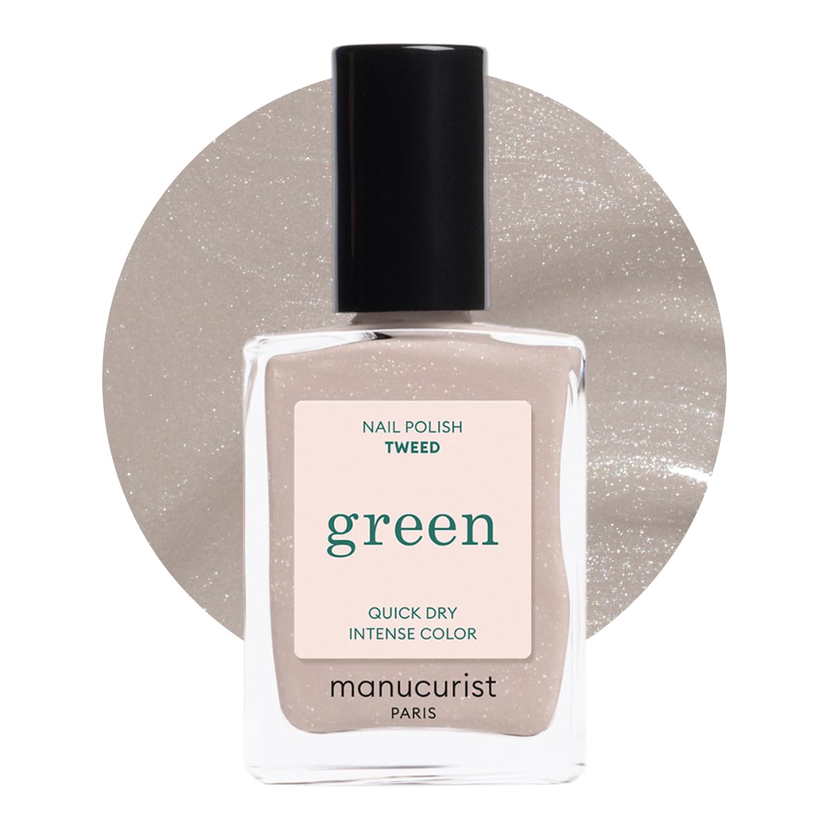 Manucurist Green Tweed bottle with pearlescent grey polish and shine