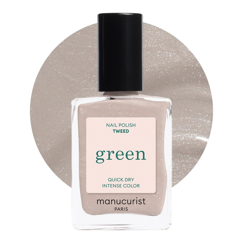 Manucurist Green Tweed bottle with pearlescent grey polish and shine