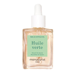 Manucurist Green Oil bottle close-up for cuticle care.