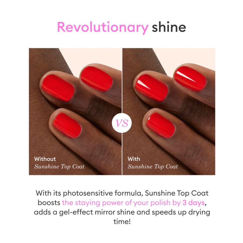 Manucurist Green Sunshine Top Coat under natural sunlight for quick-drying action