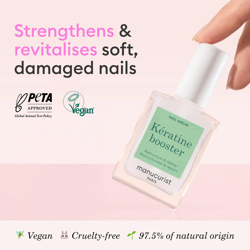 Manucurist Keratin Booster brush-on application on bare nails for deep absorption.