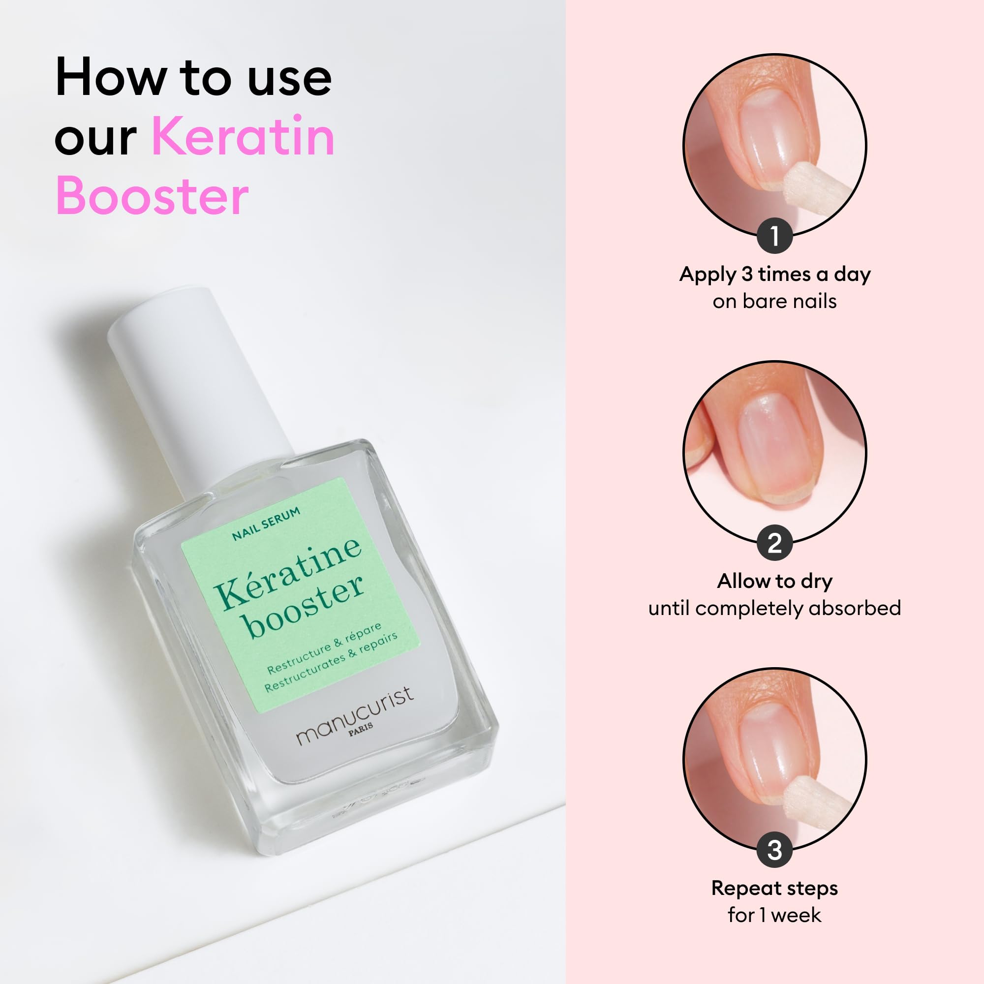 Manucurist Keratin Booster texture absorbing quickly for strong nail plate.