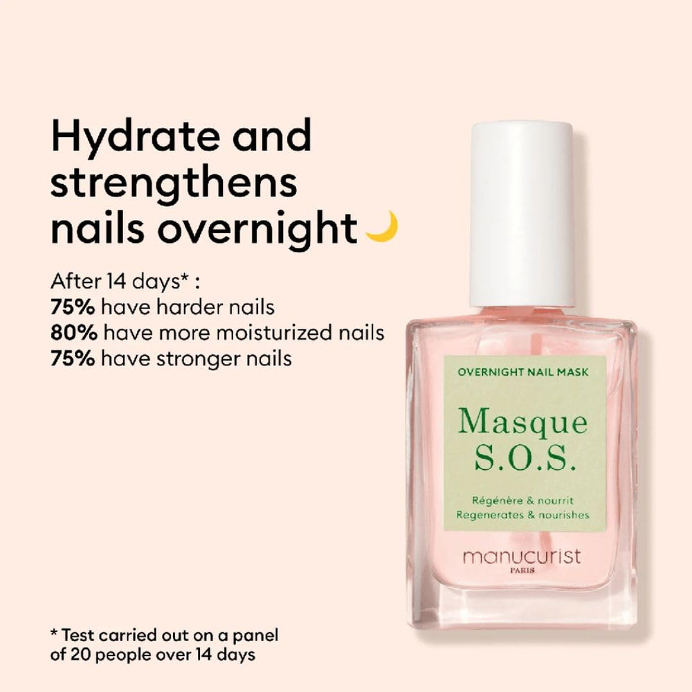 Manucurist SOS Nail Mask drying overnight on nails for deep moisturization.