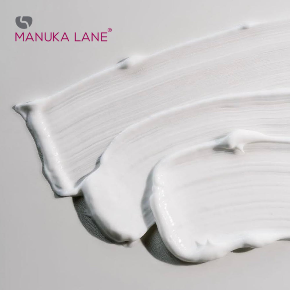 Manuka Lane cream on face and neck during routine highlights targeted, gentle coverage