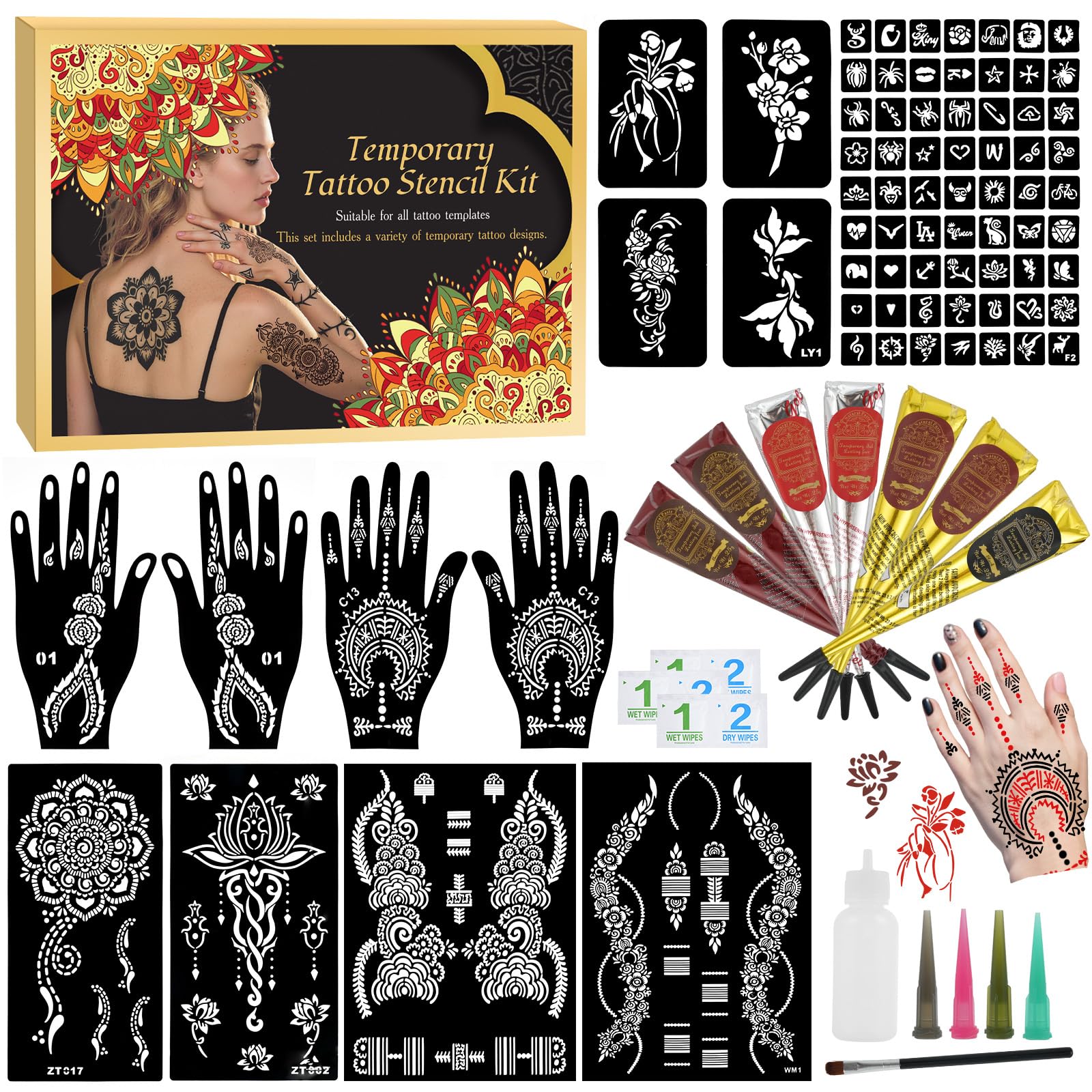 ManYan HaiYan 7PCS Tattoo Kit unboxed, starter-friendly kit for creative body art ideas.