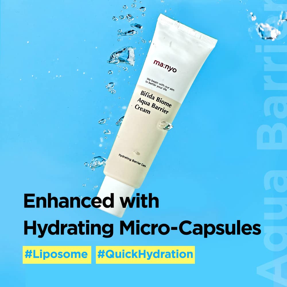 Manyo Bifida Biome Aqua Barrier Cream application action demonstrates fast absorption and barrier support.