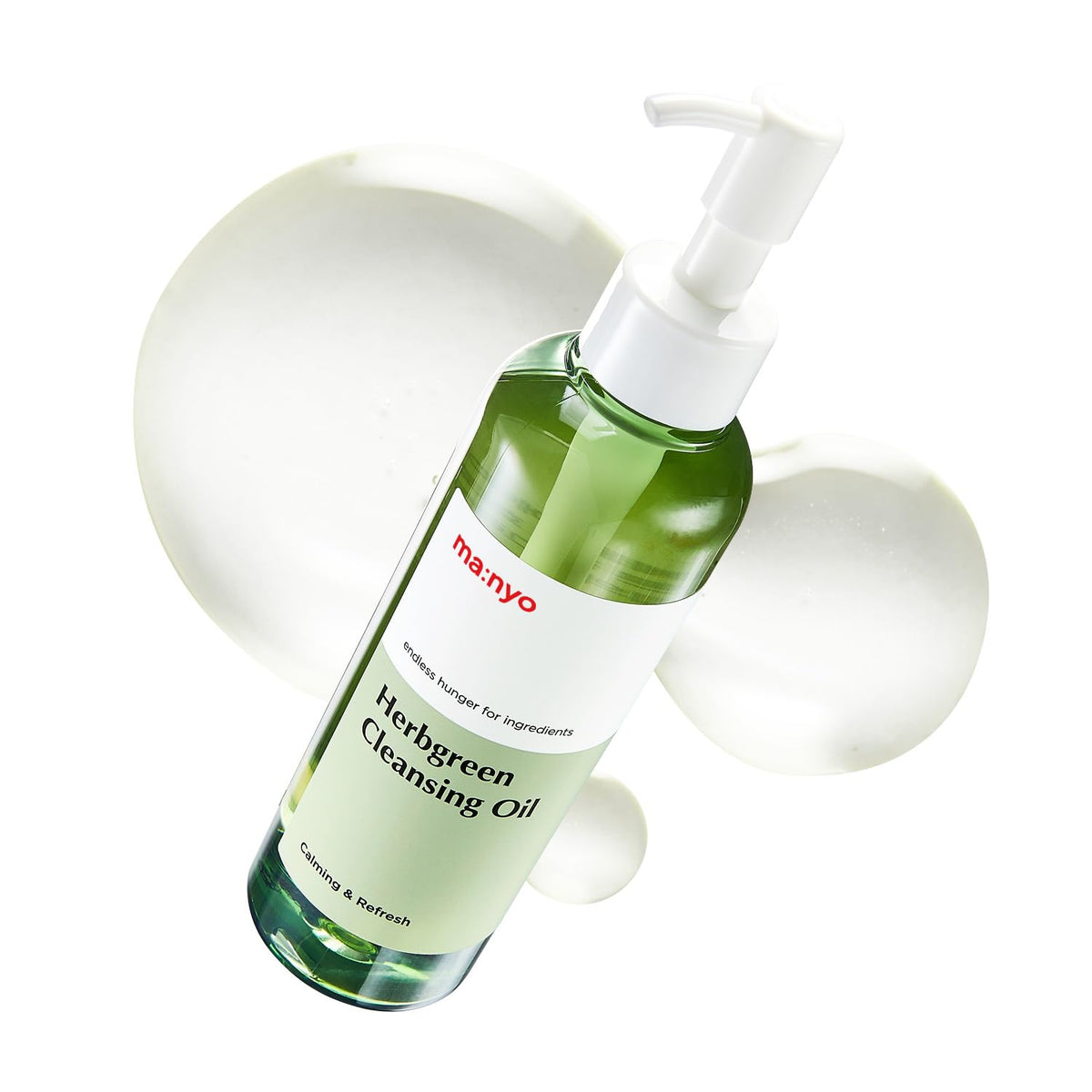 Manyo Herb Green Cleansing Oil bottle pour enables gentle makeup removal