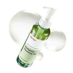 Manyo Herb Green Cleansing Oil bottle pour enables gentle makeup removal