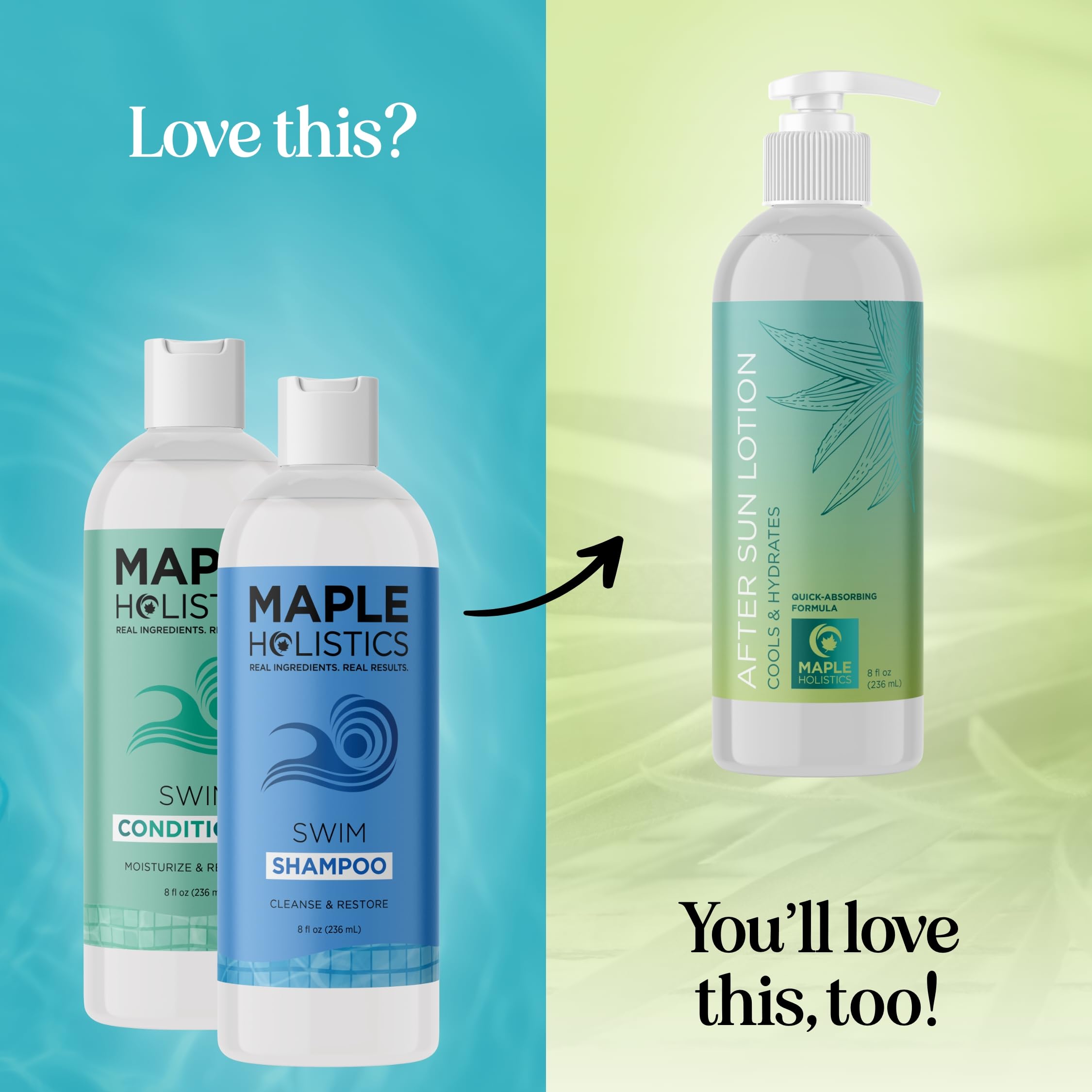 Maple Holistics After Swim Hair with towel shows post-swim drying and revitalization