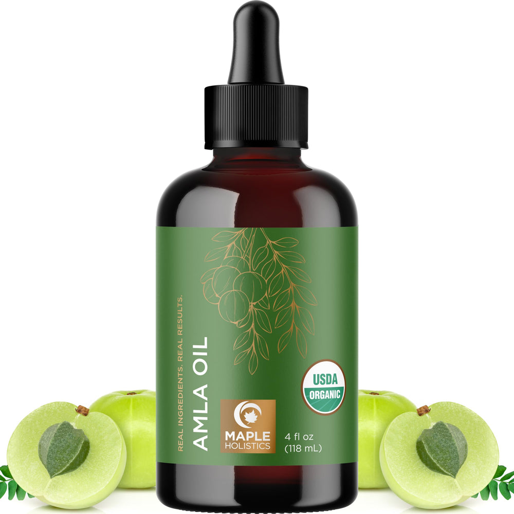 Maple Holistics Amla Oil bottle pour for lightweight hydration and shine